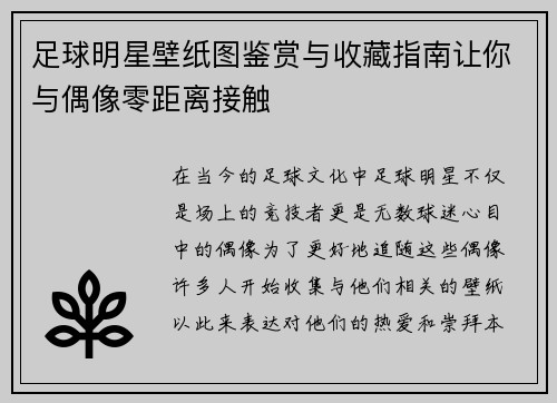 足球明星壁纸图鉴赏与收藏指南让你与偶像零距离接触